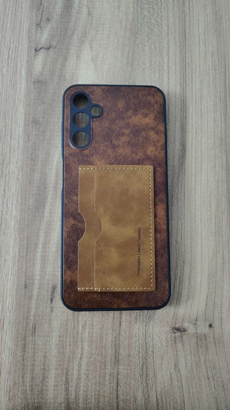 SAMSUNG A14 5G SİLİKON KILIF KART DETAYLI DALGALI KAHVE