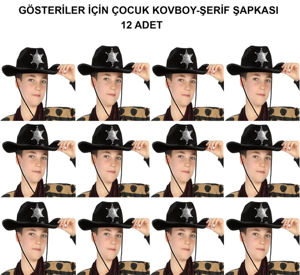 samur parti parti aksesuar & kostüm Kovboy Şerif Şapkası Siyah 12 Adet - Kostüm, Parti ve Gösteri Şapkası