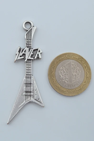 Slayer Elektro Gitar Gümüş Kaplama Örme Zincir Kolye - 4