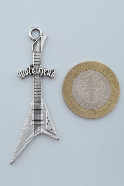 Motorhead Elektro Gitar Gümüş Kaplama Örme Zincir Kolye - Resim 4