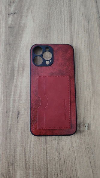 İPHONE 13 PROMAX SİLİKON KILIF KART DETAYLI DALGALI KIRMIZI