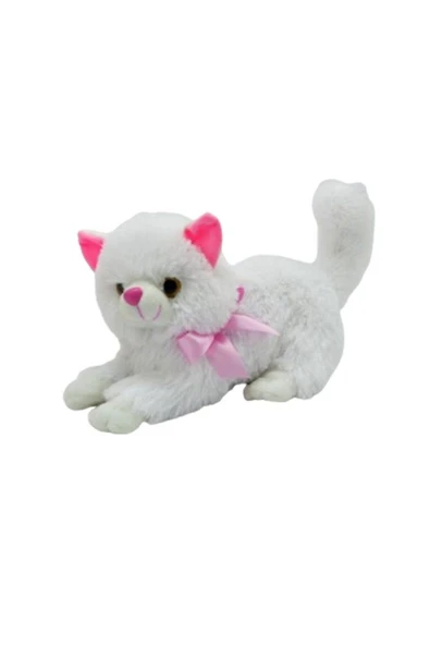 Sevimli İri Gözlü Kedi Peluş 30 Cm Beyaz Oyun Ve Uyku Arkadaşım Kedicim