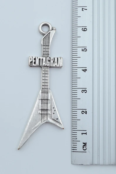 Pentagram Elektro Gitar Gümüş Kaplama Örme Zincir Kolye - Resim 3