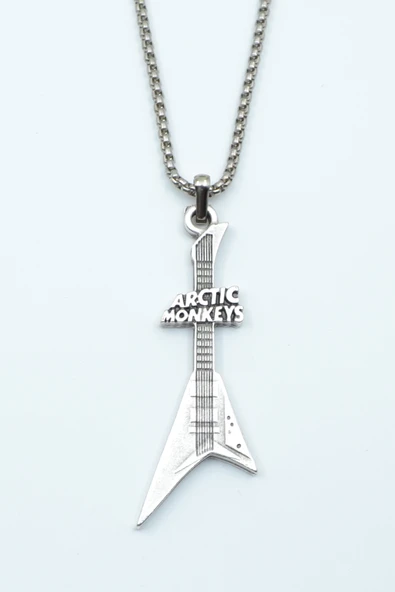 Arctic Monkeys Elektro Gitar Gümüş Kaplama Örme Zincir Kolye ürün görseli 1