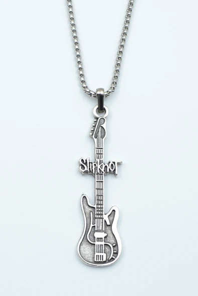 Slipknot Elektro Gitar Gümüş Kaplama Örme Zincir Kolye ürün görseli 1