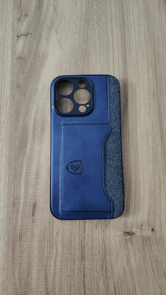 İPHONE 14 PRO SİLİKON KILIF KART DETAYLI KOYU MAVİ-GRİ