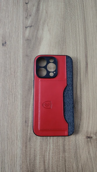 İPHONE 14 PRO SİLİKON KILIF KART DETAYLI KIRMIZI-GRİ