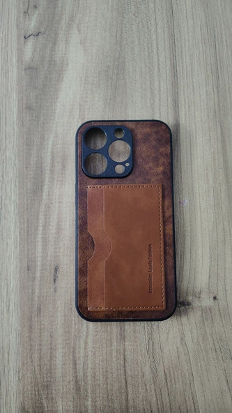 İPHONE 14 PRO SİLİKON KILIF KART DETAYLI DALGALI KAHVE