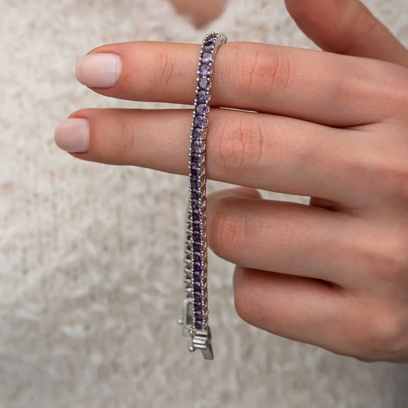 samur parti parti aksesuar & kostüm Gümüş Mor Zirkon Taşlı Su Yolu Kadın Bileklik ürün görseli