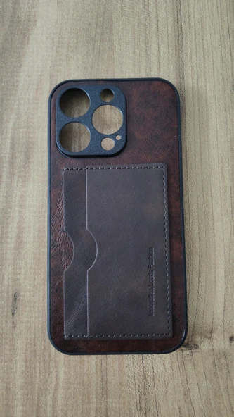 İPHONE 14 PRO SİLİKON KILIF KART DETAYLI KOYU KAHVE