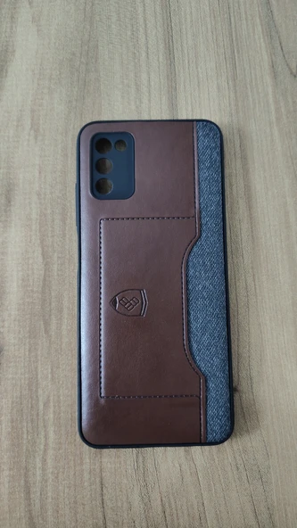 SAMSUNG A03S SİLİKON KILIF KART DETAYLI KAHVE-GRİ