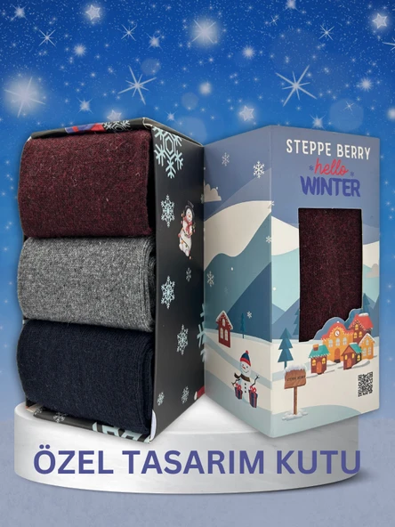 3'lü Kadın Kutulu Yün Çorap