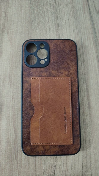 İPHONE 12 PRO MAX SİLİKON KILIF KART DETAYLI DALGALI KAHVE
