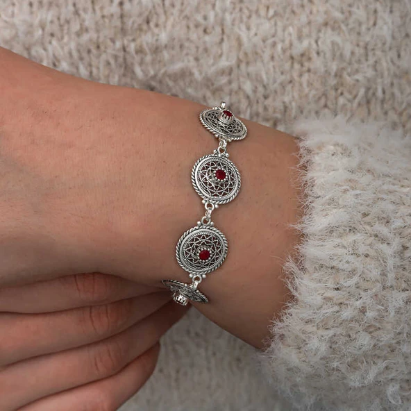 samur parti parti aksesuar & kostüm Gümüş Telkari Yakut Taşlı Kadın Bileklik - 5