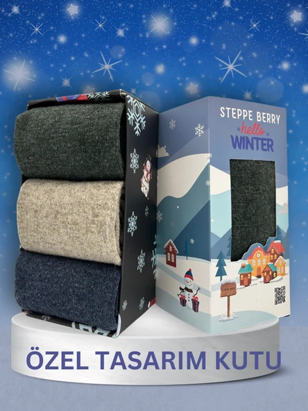 3'lü Kadın Kutulu Yün Çorap-2