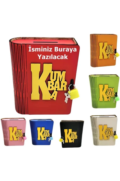Kişiye Özel Isimli Ahşap Kitap Şeklinde Katlanır Kilitli Kumbara Hediyelik