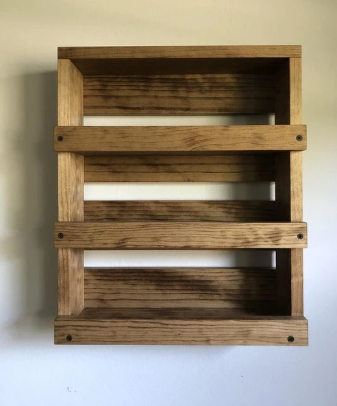KUZELA  Ahşap Duvar Baharatlık Rafı ve Terek