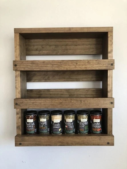 KUZELA  Ahşap Duvar Baharatlık Rafı ve Terek - 2