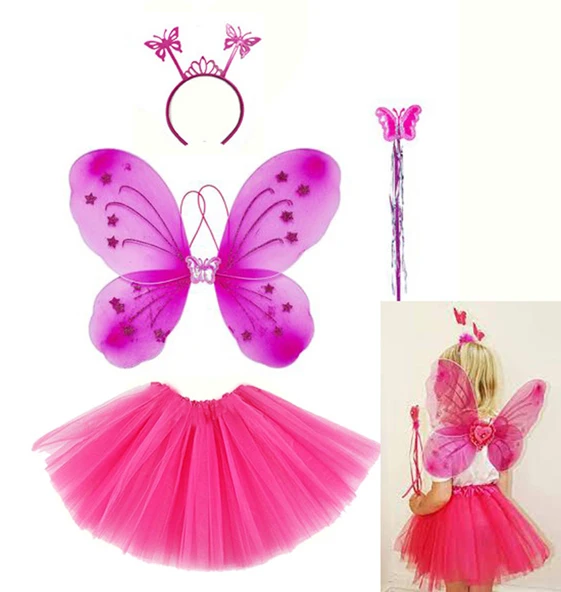 Fuşya Kelebek Kostüm Aksesuar Seti 4 Parça ürün görseli