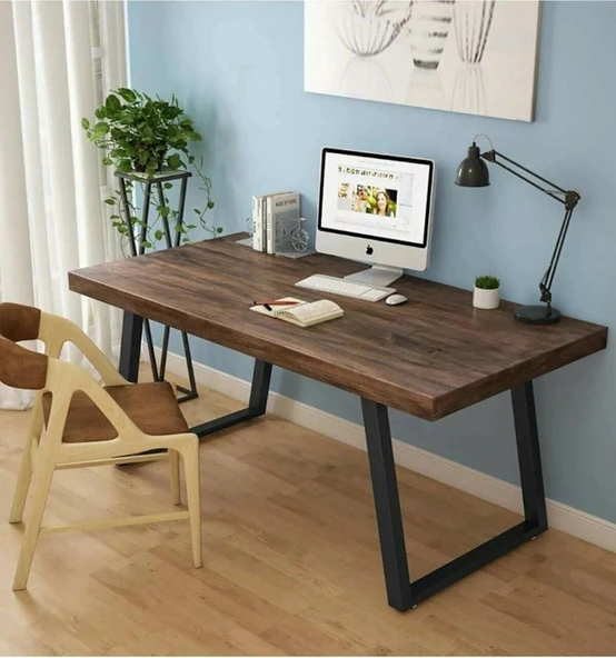 KUZELA  Metal Ayaklı Masif Ahşap Çalışma Masası. - 2