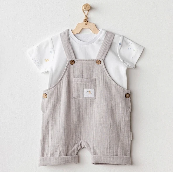 Andywawa Ac25621 Ocean İs My Happy Place Müslin Bebek Salopet Takım Grey
