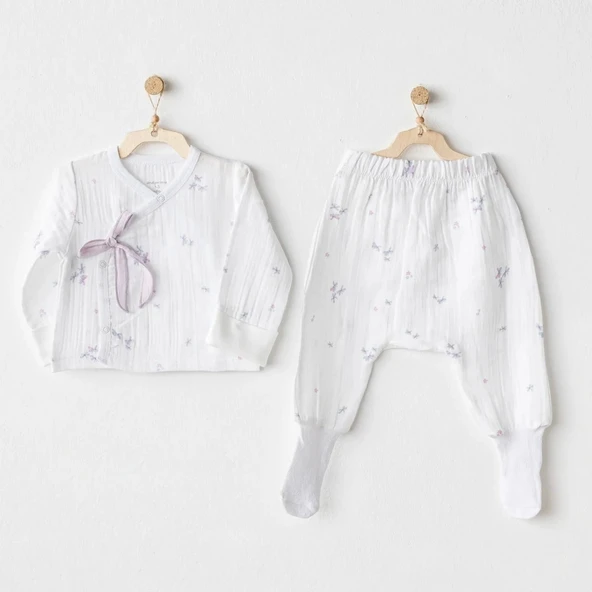 Andywawa Ac25584 Magical Butterfly Müslin 2'li Zıbın Takım White