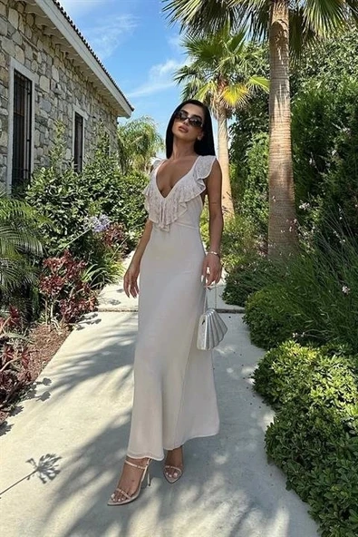 Emaline Sırt Dekolteli Şifon Elbise 2465-08 - 7