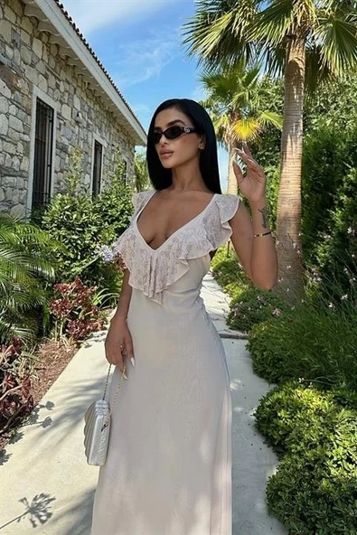 Emaline Sırt Dekolteli Şifon Elbise 2465-08 - 6