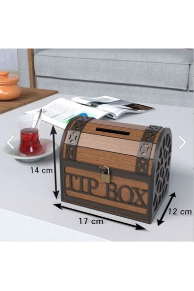 Tip Box Ahşap Kumbara Sandık Tipi Tipbox Kilitli Bahşiş Kutusu - 3