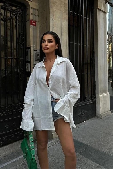 Alina Kol Cut Out Keten Gömlek 3252-08 - 4