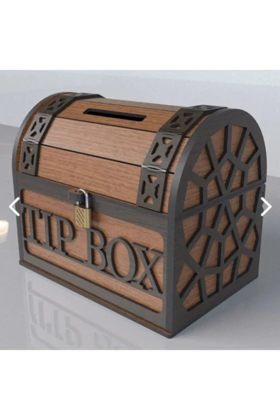 Tip Box Ahşap Kumbara Sandık Tipi Tipbox Kilitli Bahşiş Kutusu - 5