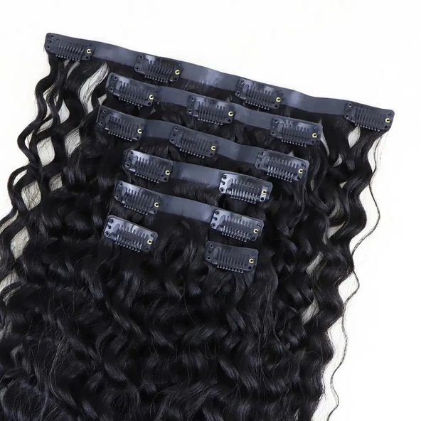 Yoğun Dalgalı 7 Parça Görünmez Yarım Ay Set %100 Gerçek Saç - 60cm - Resim 2