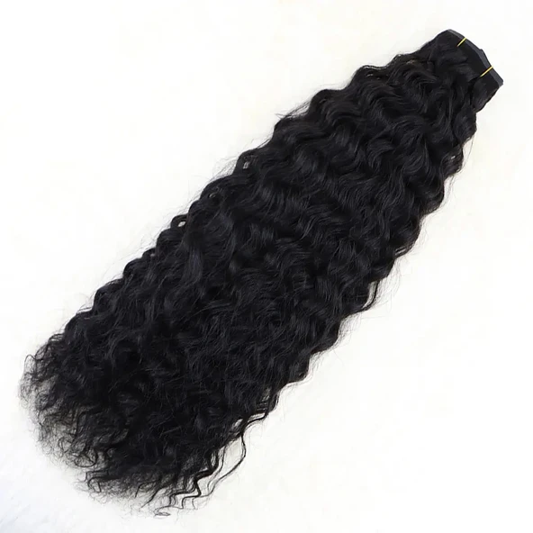 Yoğun Dalgalı 7 Parça Görünmez Yarım Ay Set %100 Gerçek Saç - 60cm - Resim 3