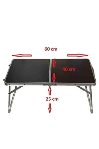 60x40cm Katlanır Kamp Masası Siyah Yükseklik 25cm - 3