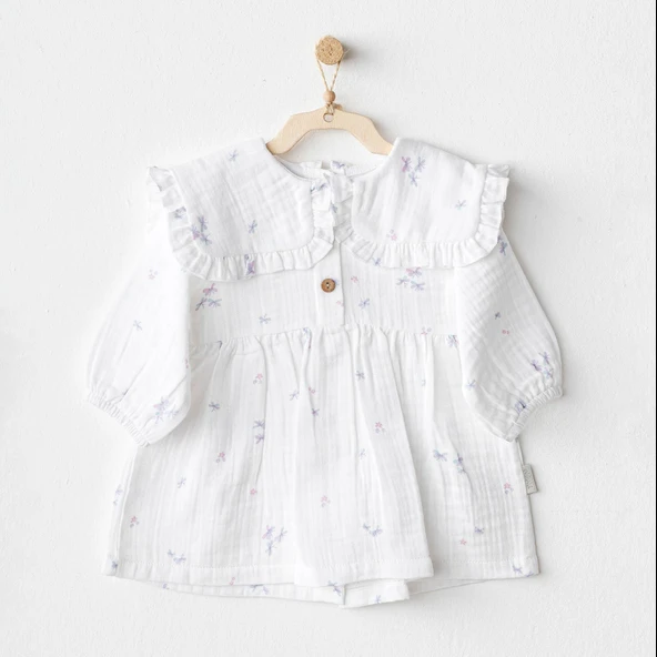 Andywawa AC25585 Magical Butterfly Müslin Bebek Elbise White
