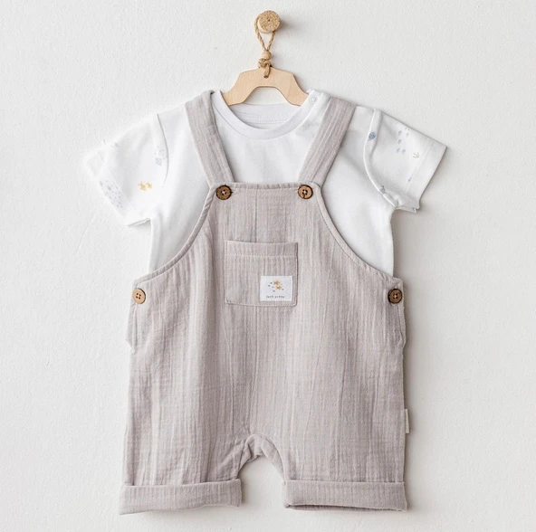 Andywawa AC25621 Ocean İs My Happy Place Müslin Bebek Salopet Takım Grey