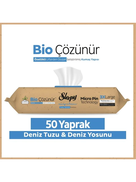 Sleepy Bio Yüzey Temizlik Havlusu 50 Adet Deniz Tuzu Yosun