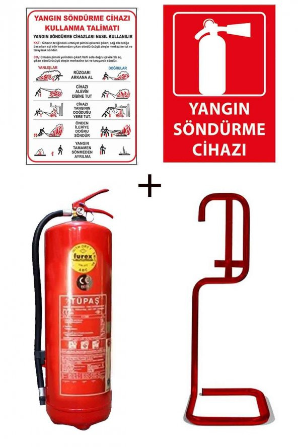 6KG TÜPAŞ YANGIN TÜPÜ,YANGIN TÜPÜ KULLANIM TALİMATI, YANGIN TÜPÜ LEVHASI, VE KARE SEHPA 4LÜ SET