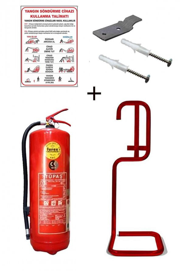 6KG TÜPAŞ YANGIN TÜPÜ,YANGIN TÜPÜ KULLANIM TALİMATI, ASKI APARATI, DÜBEL VİDA VE KARE SEHPA 5Lİ SET