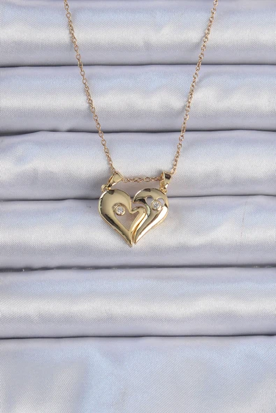 316L Çelik Zincir Altın Renk Zirkon Taşlı Mıknatıslı Kalp Kolye - TJ-BKO9081 ürün görseli 1