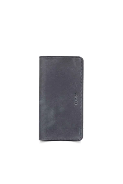 Guard Antik Siyah Telefon Girişli Hakiki Deri Erkek/Kadın Portföy Cüzdan P3047 - 7