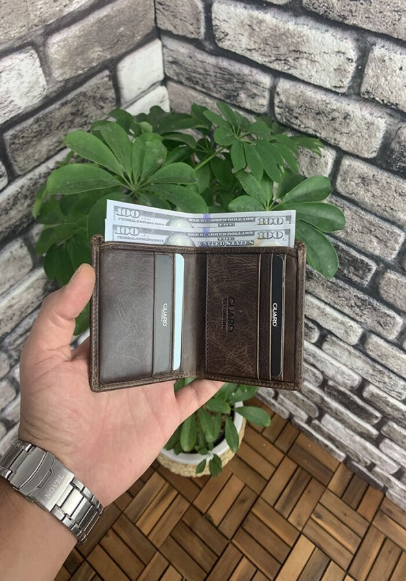 Guard Antik Kahverengi  Minimal Spor Hakiki Deri Erkek Cüzdanı - 5