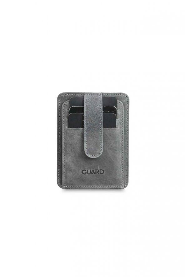 Guard Dikey Crazy Gri Hakiki Deri Kartlık Erkek / Kadın P5171
