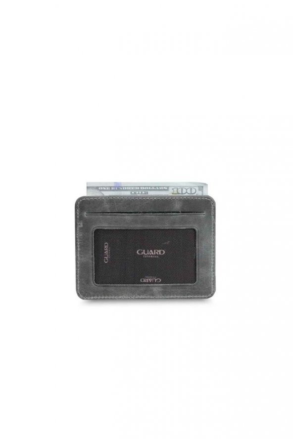 Guard Dikey Crazy Gri Hakiki Deri Kartlık Erkek / Kadın P5171 - 2