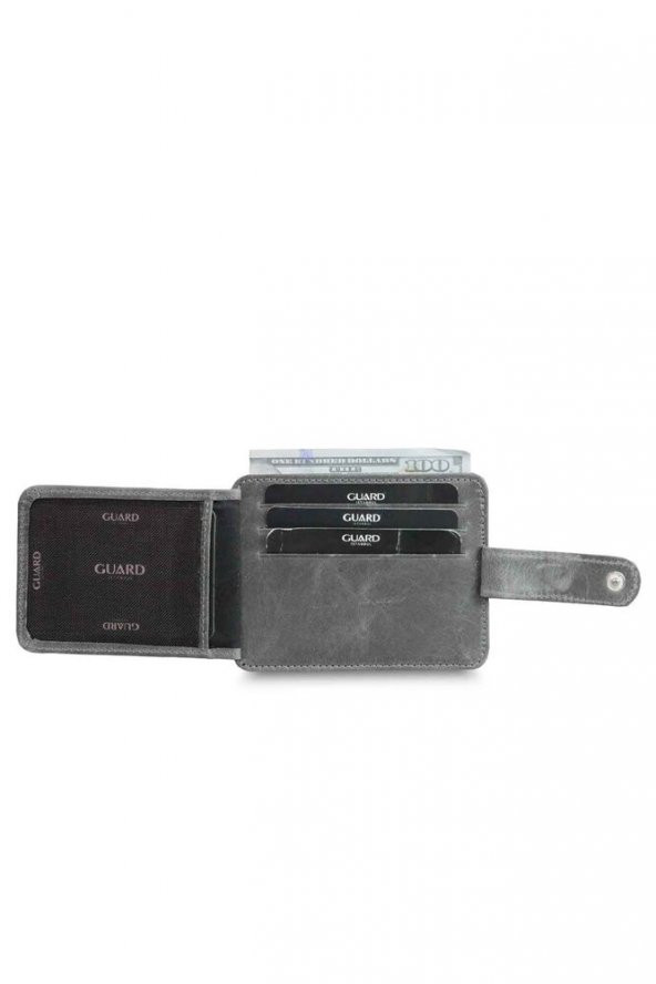 Guard Dikey Crazy Gri Hakiki Deri Kartlık Erkek / Kadın P5171 - 3