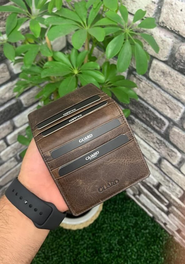 Guard Antik Kahve Patlı Tasarım Hakiki Deri Kartlık Erkek  Kadın P5239