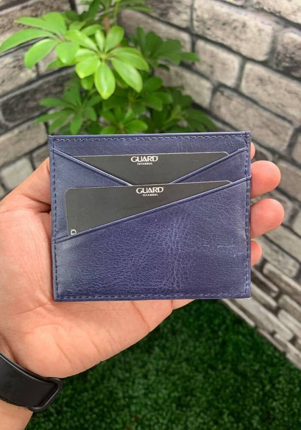 Guard Antik Lacivert Hakiki Deri Kartlık P5202 - 2