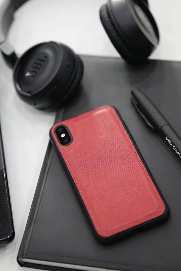 Guard Kırmızı Saffiano Hakiki Deri iPhone X / XS Kılıfı - 2