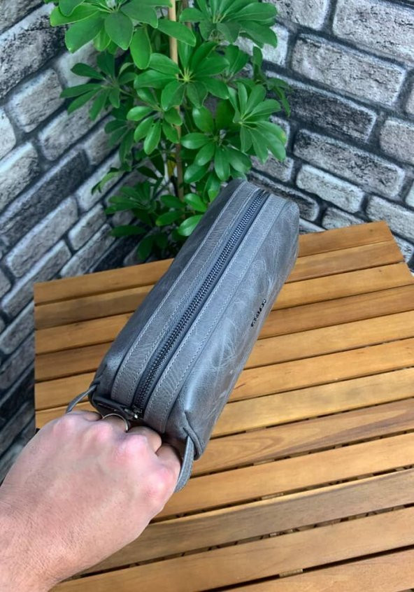 Guard Antik Gri Unisex Hakiki Deri El Çantası P1792 - 2