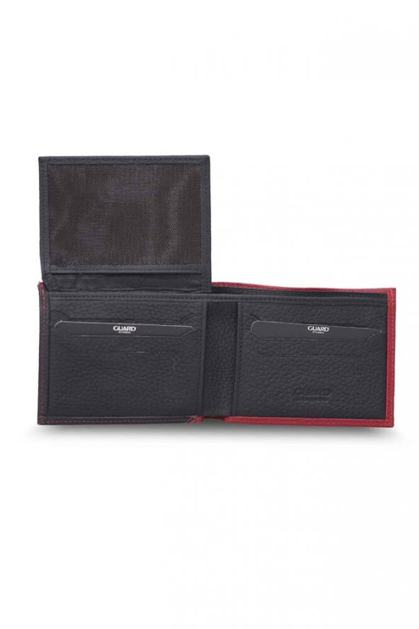 Guard Mat Kırmızı - Siyah Yatay Hakiki Deri Cüzdan P1336 - 4